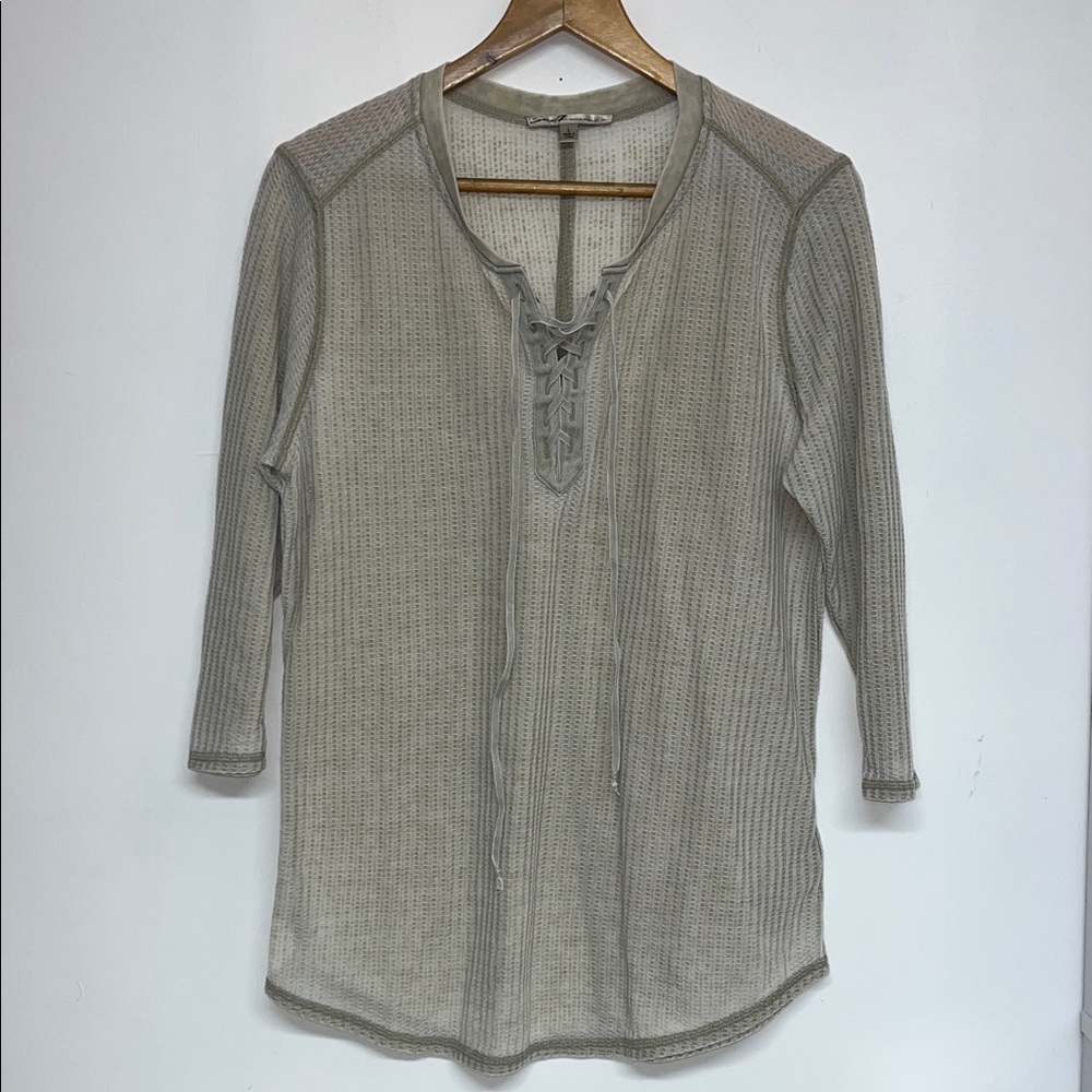 Seven7 Size Large Women’s Waffle Knot Lace-Up 3/4 Length Sleeve Top, Boho